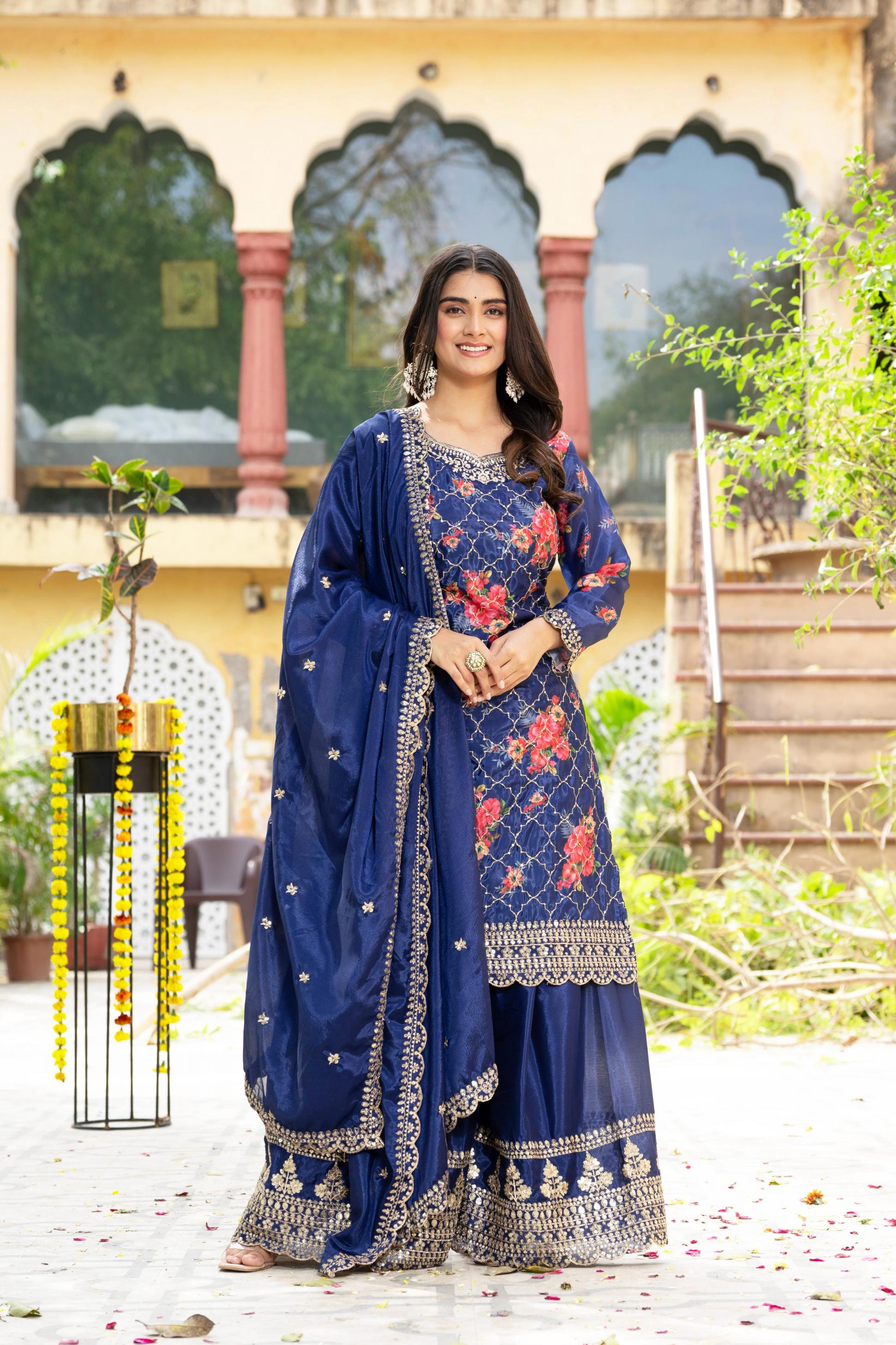 5085 HIT DESIGN FULLY STITCH SHOP TRENDY PLAZZO STYLE 3PCS DRESS