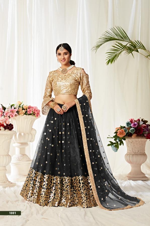 AAWIYA AGNILEKHA 1001 HALF SAREE NET SEMI STITCH LEHENGA UNSTITCH CHOLI 	