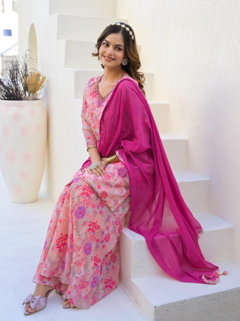 AHANA GEORGETTE TRADITIONAL READYMADE PLAZZO 3PCS DRESS