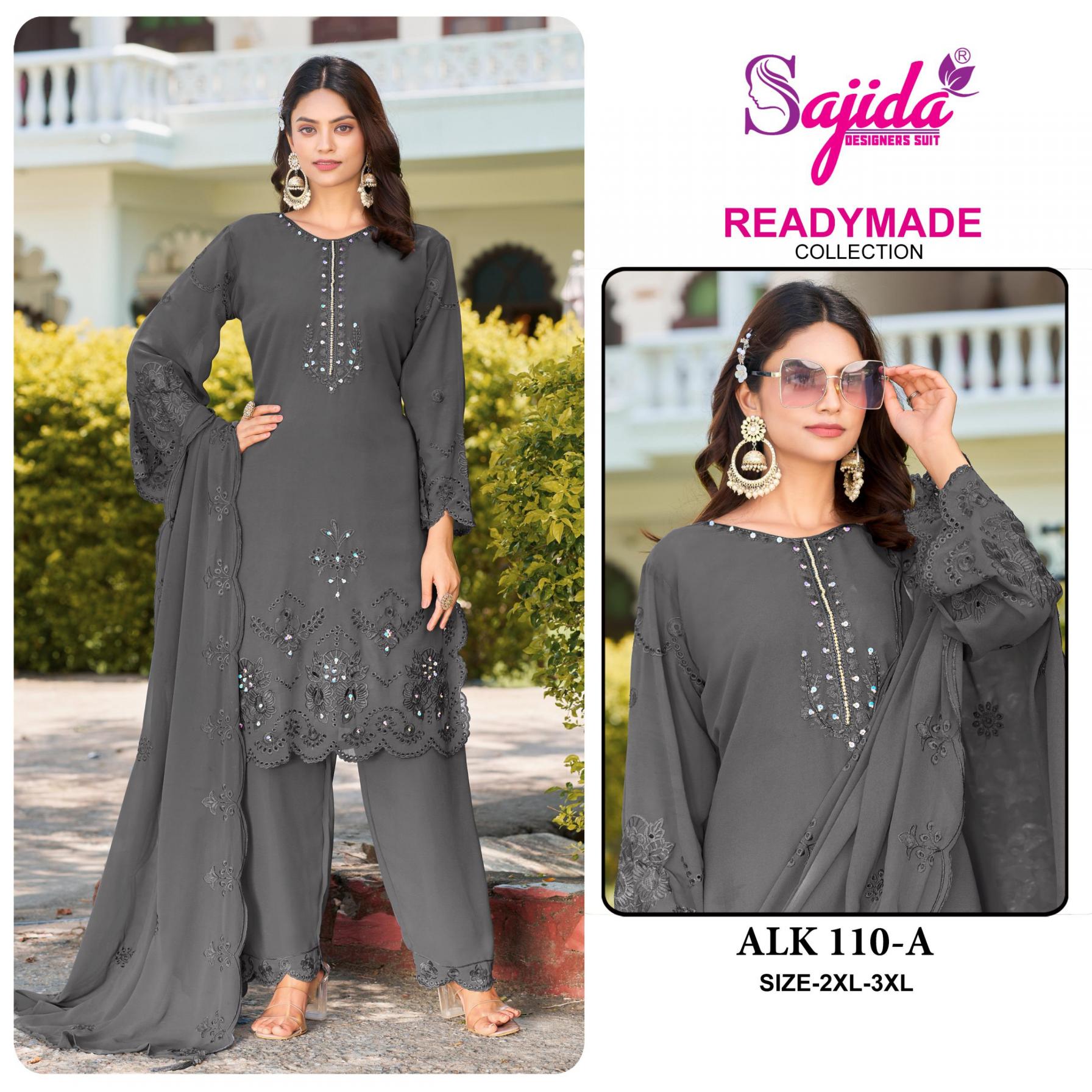 ALK 110 BY SAJIDA DESIGNER FULLY STITCH GORGETTE  MODERN PAKISTANI SUIT FOR WOMENS 