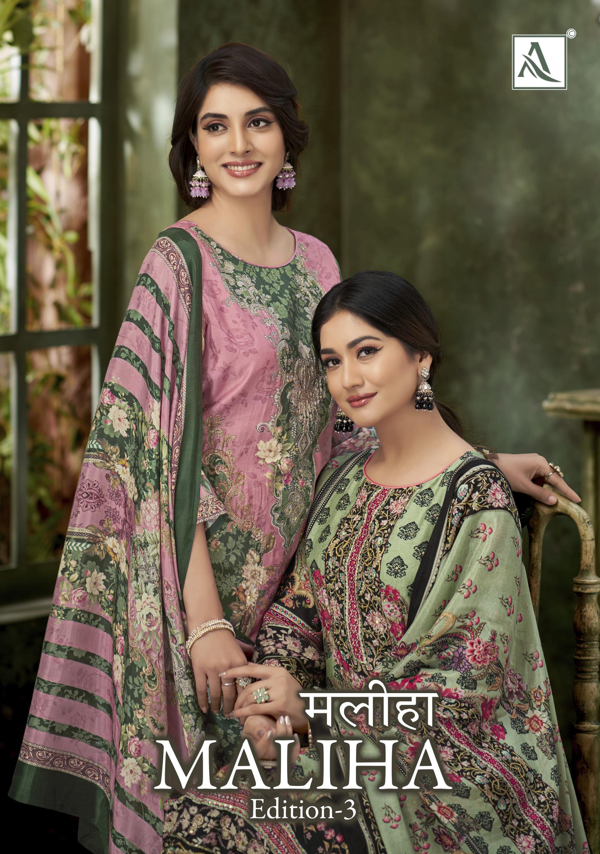 MALIHA VOL 3 HEAVY QUALITY VISCOSE MUSLIN DIGITAL PRINT WITH HAND WORK DRESS 