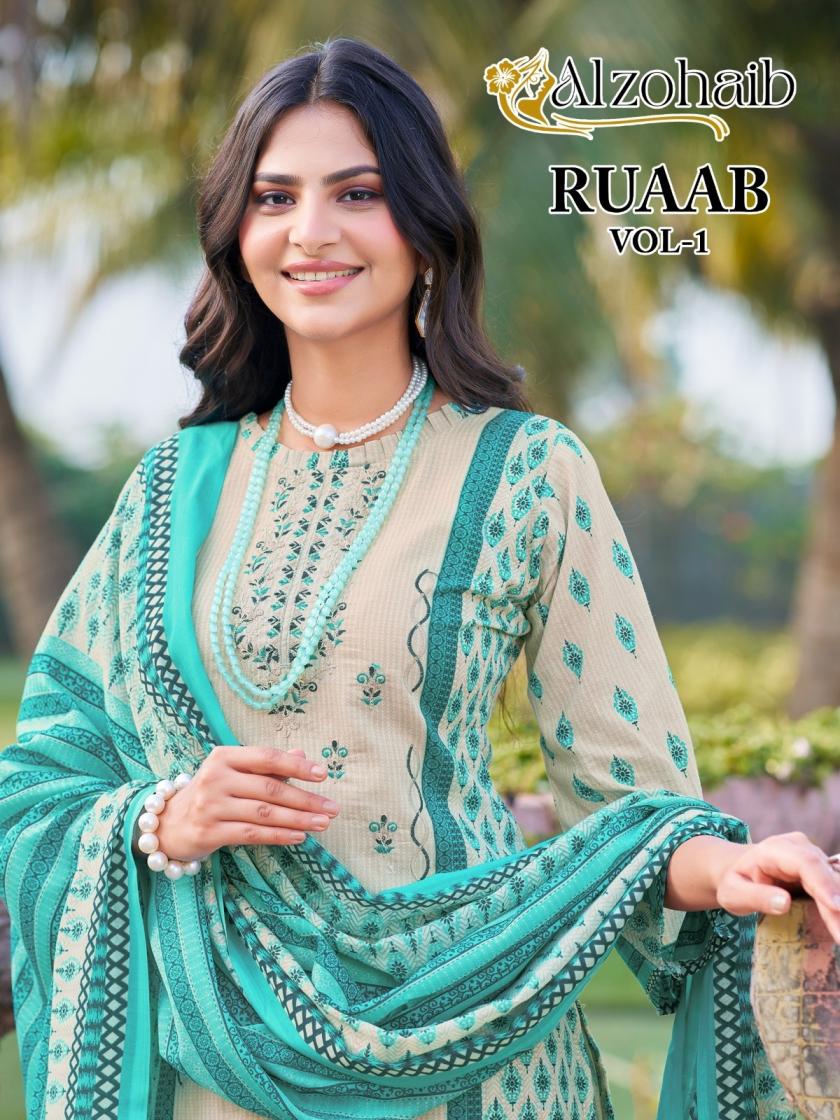 ruaab vol 1 by alzohaib cotton comfortable pakistani 3pcs dress