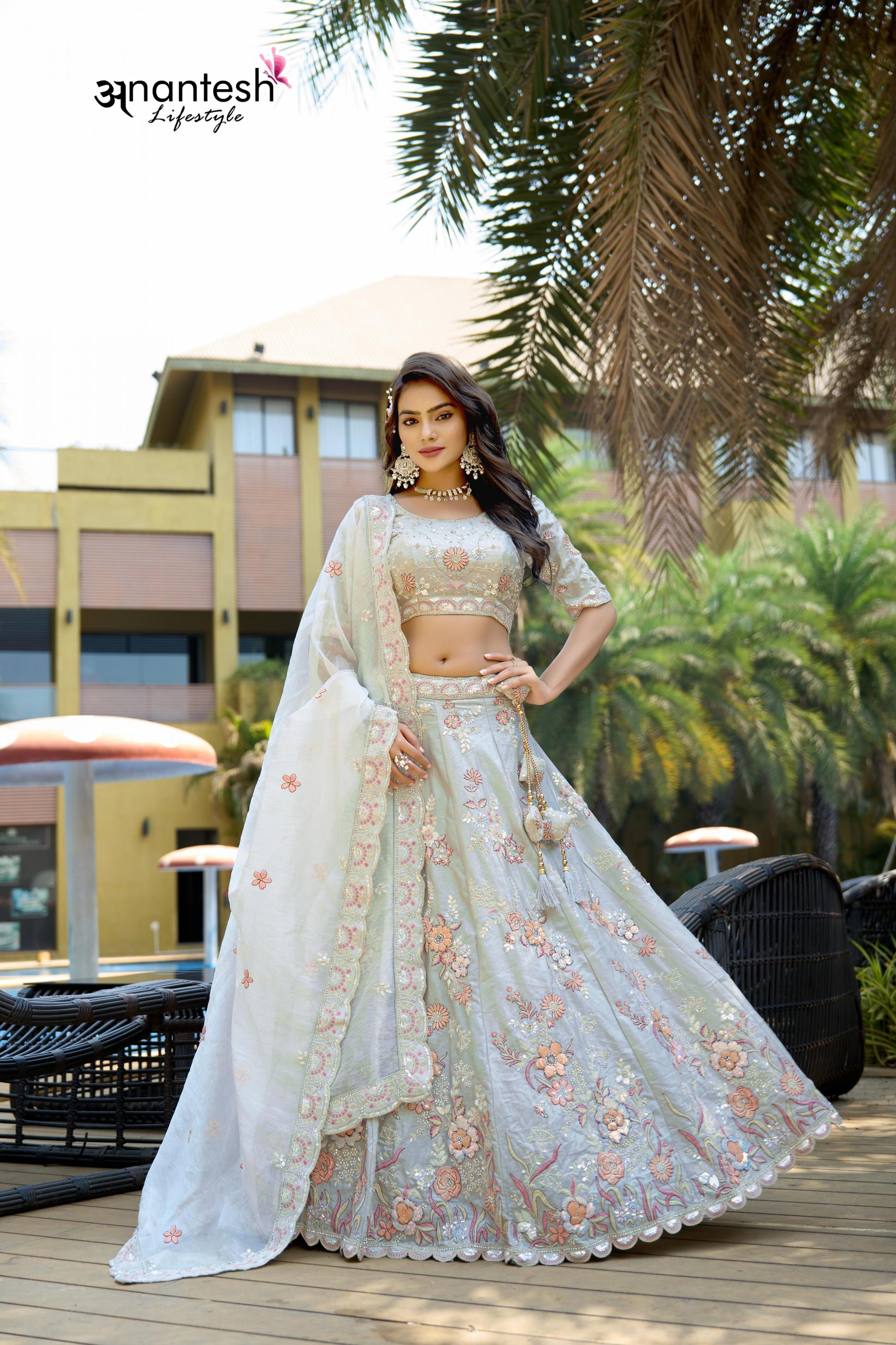 5049 BY ANANTESH LIFESTYLE FENDY SILK SEMI STITCH DESIGNER LEHENGAS 