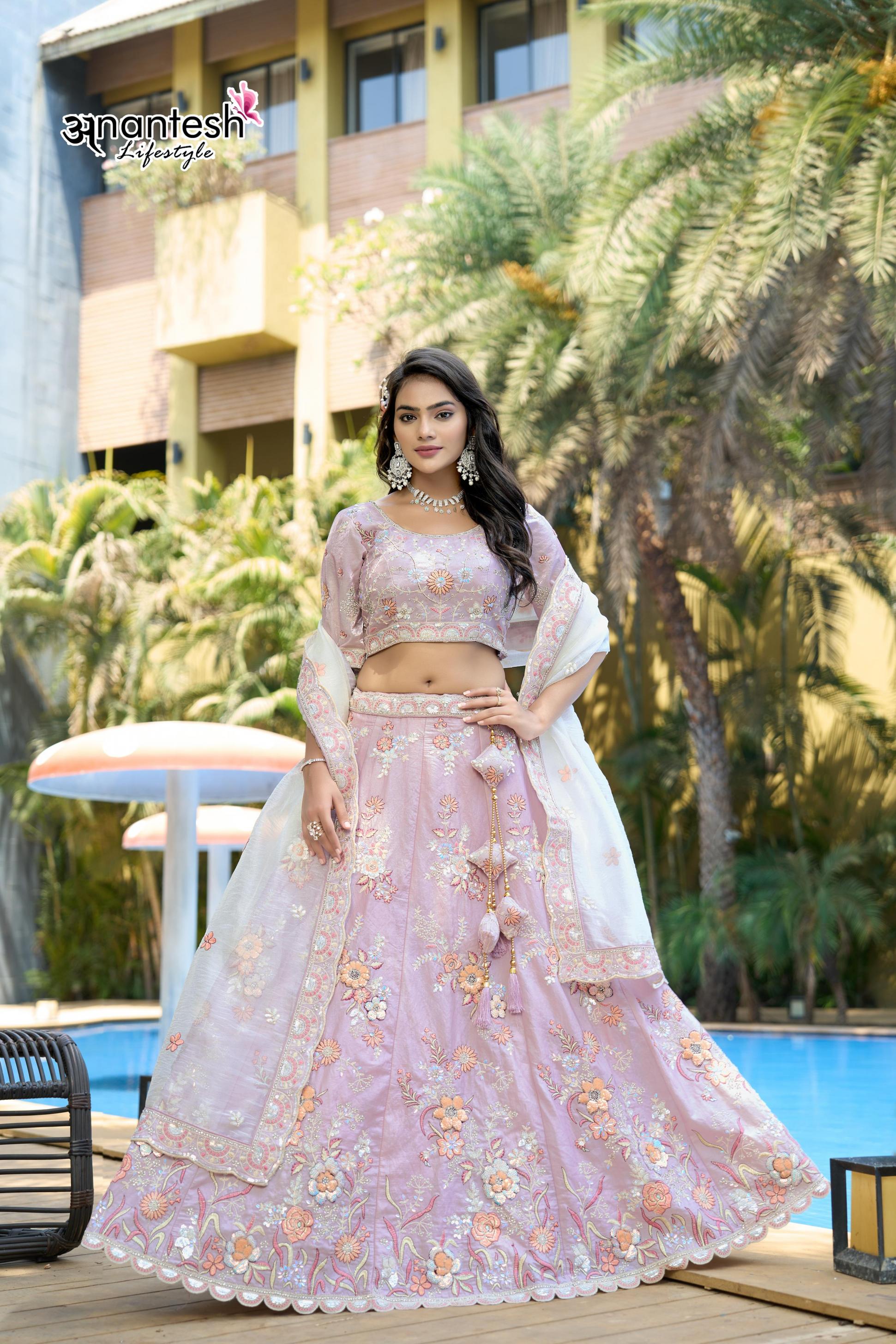 5051 BY ANANTESH LIFESTYLE FENDY SILK SEMI STITCH LEHENGA BLOUSE WITH DUPATTA 
