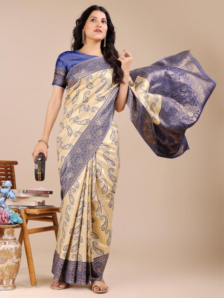 ASTITA AURA SILKS FANCY DESIGNER Banarasi silk FABRIC SAREE WHOLSALE WITH LATKAN