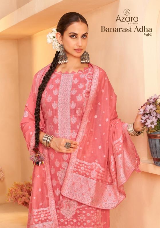 AZARA RADHIKA FASHION BANARASI ADAH VOL 5 COTTON JACQUARD TRENDY 3PCS DRESS