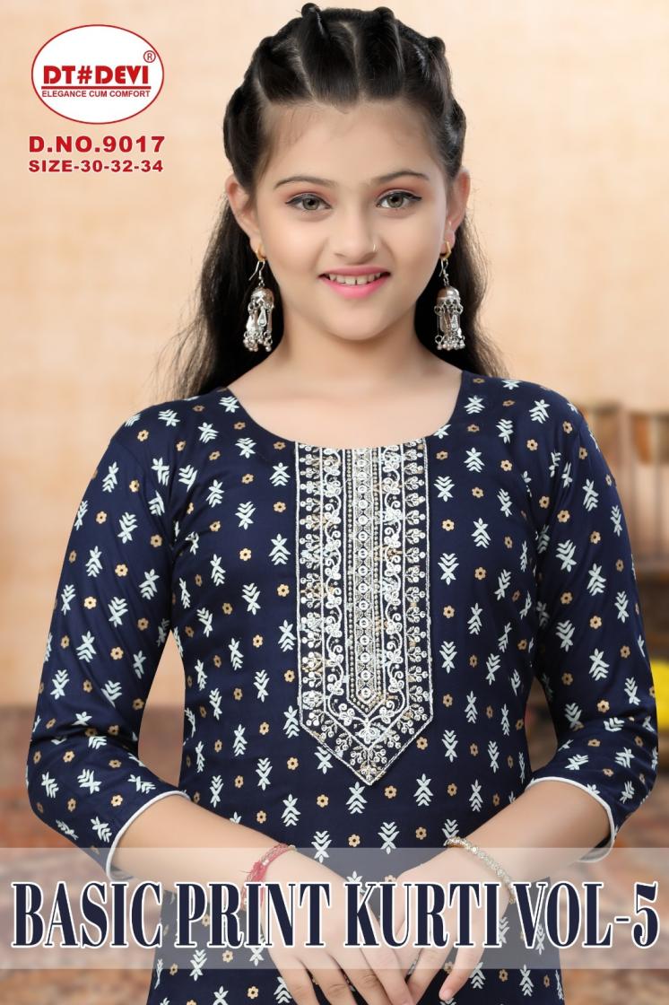 DT DEVI BASIC PRINT KURTI VOL 5 READYMADE 9017 RAYON STYLISH KIDS KURTI  