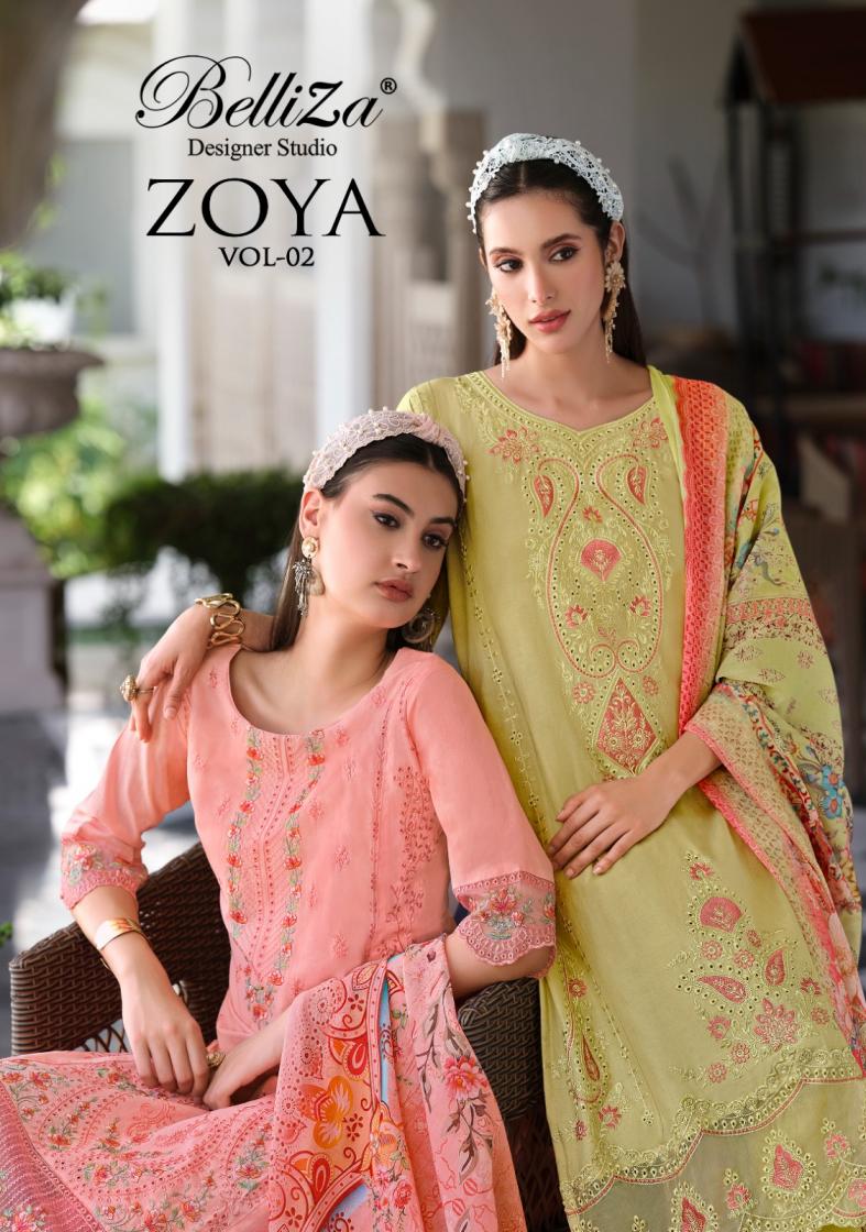 ZOYA VOL 2 BY BELLIZA DESIGNER COTTON CLASSIC PLUS SIZE PAKISTANI 3 PIECE SUITS 