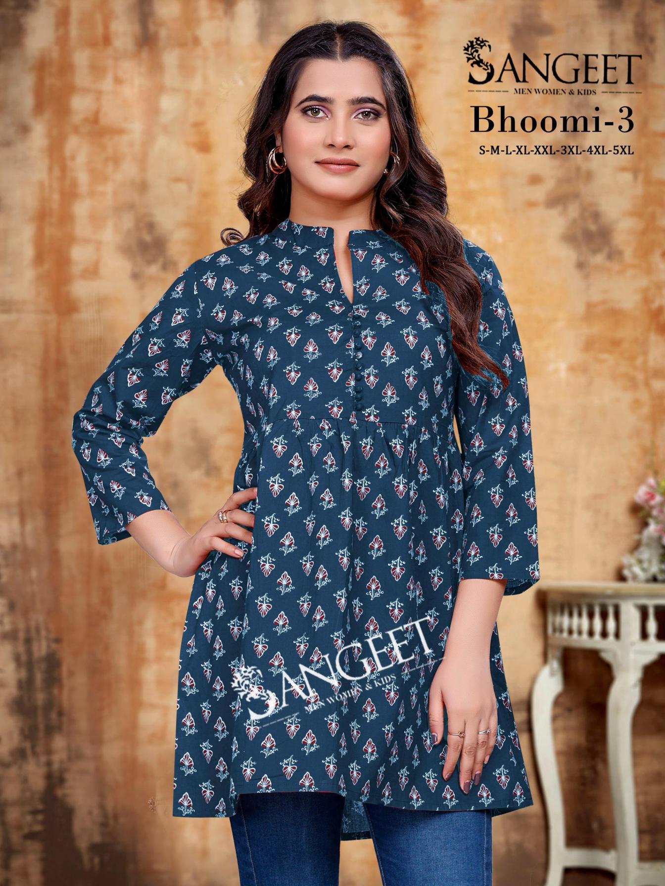 bhoomi new design cotton print full stitch plus size classic top for girls 