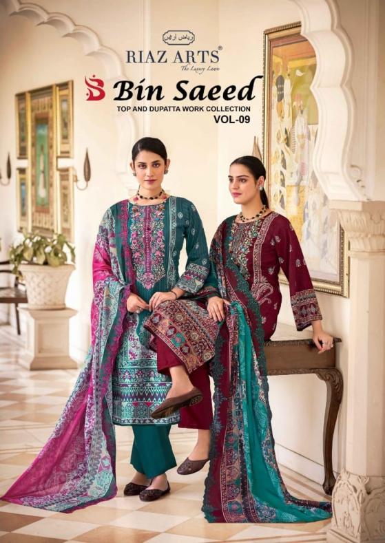 riaz arts bin saeed vol 9 cotton fancy pakistani dress material 