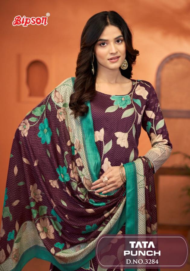 TATA PUNCH 3284 BY BIPSON PRINTS SATIN UNSTITCHED DAILY WEAR SUITS