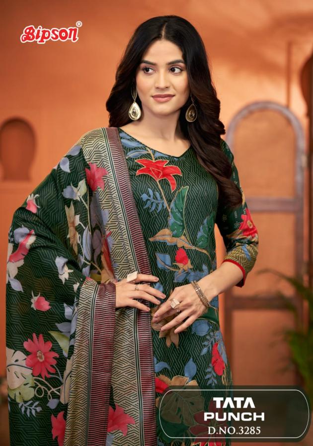 TATA PUNCH 3285 BY BIPSON PRINTS SATIN UNSTITCHED DAILY WEAR SUITS