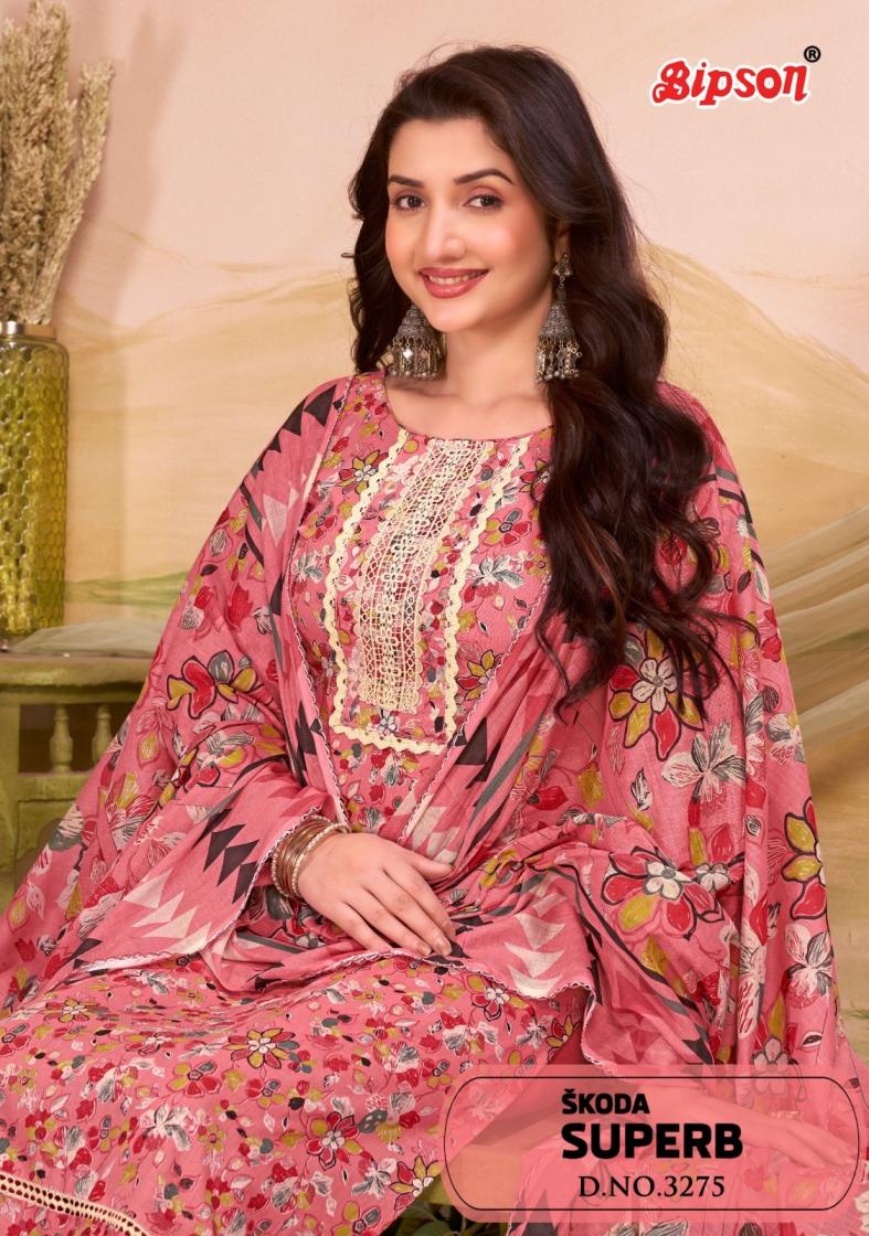 skoda superb 3275 by bipson prints cotton fancy unstitch 3pcs dress