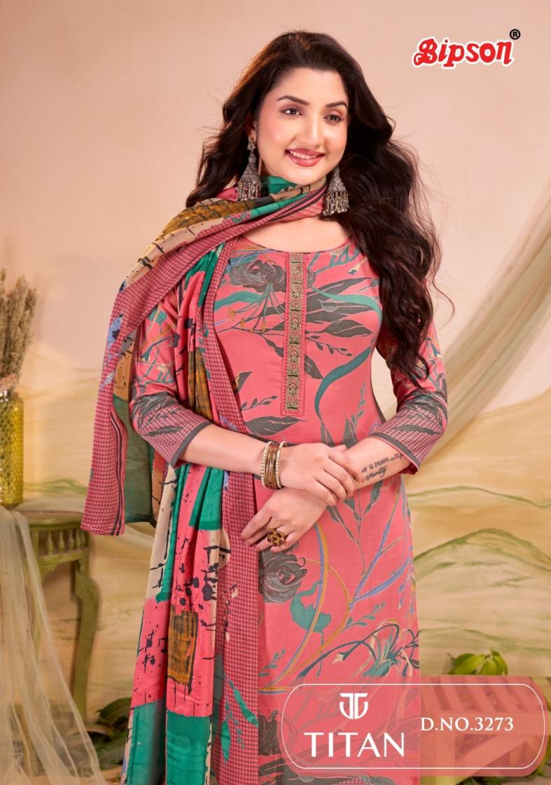 titan 3273 by bipson prints stylish jam satin unstitch 3pcs dress