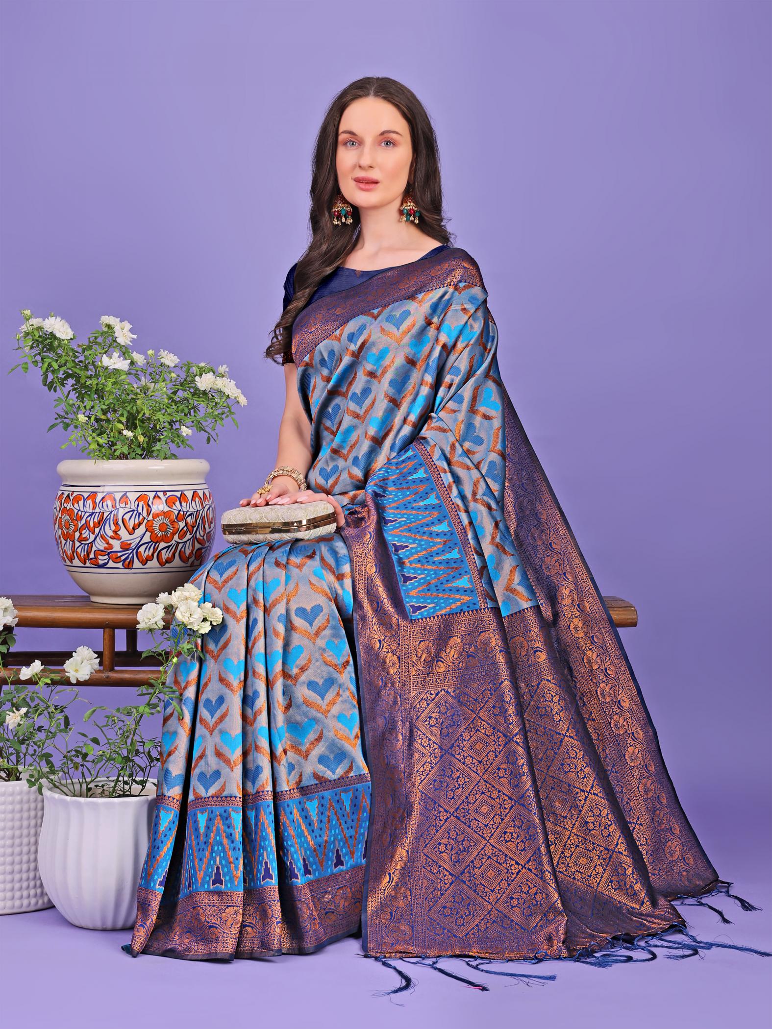 ASTITA BLOSSOM FANCY DESIGNER LICHI SILK FABRIC SAREE WHOLSALE WITH FANCY LATKAN