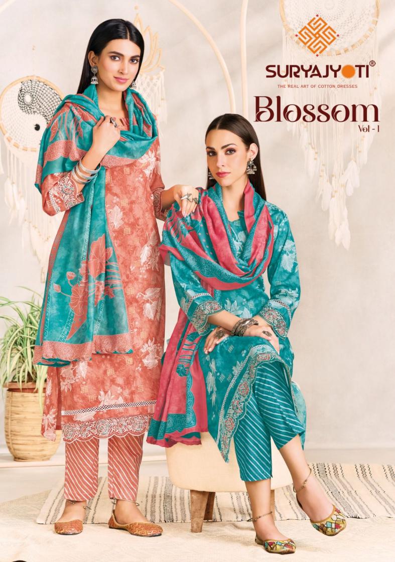 SURYAJYOTI BLOSSOM VOL 1 READYMADE COTTON PRETTY LOOK PLUS SIZE 3PCS DRESS 