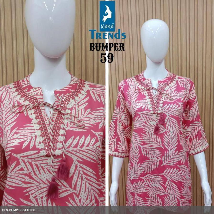 KAYA LAUNCH BUMPER 51-60 READYMADE STYLISH RAYON COMBO KURTIS 