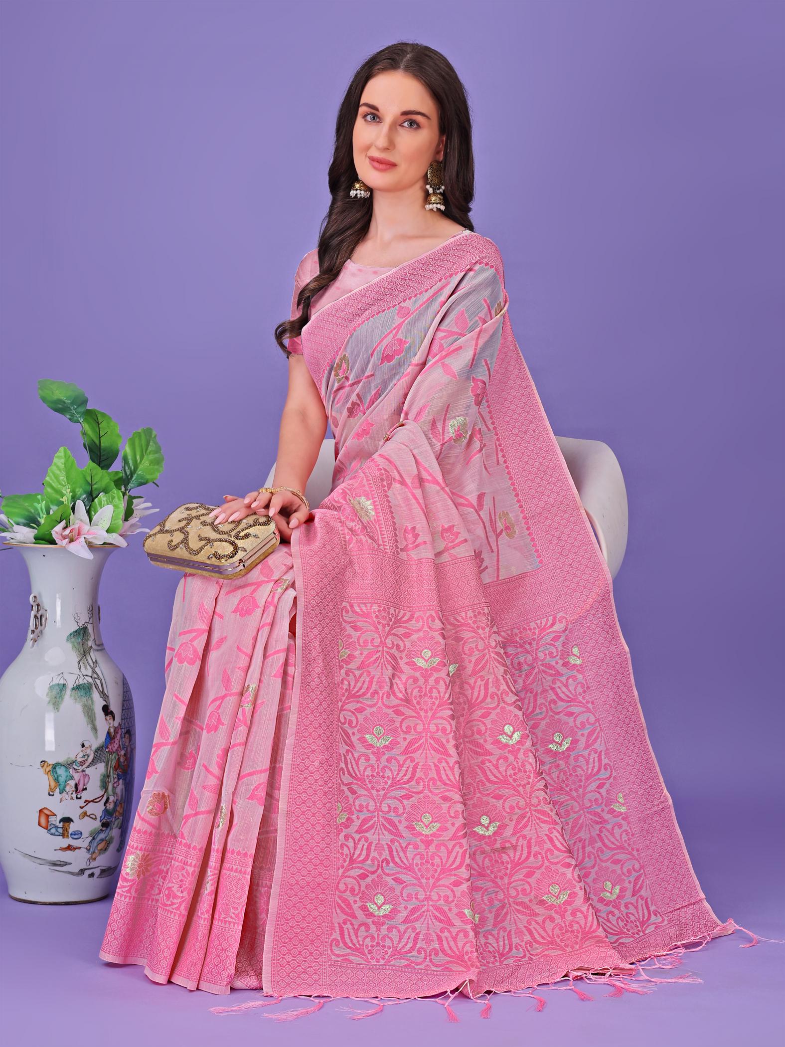 ASTITA COTTON CLUB VOL 2 FANCY DESIGNER LINEN COTTON FABRIC SAREE WHOLSALE WITH FANCY LATKAN