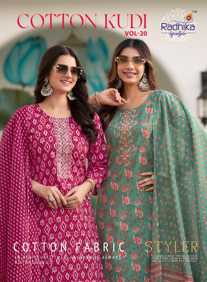 RADHIKA LIFESTYLE COTTON KUDI VOL 20 STYLISH PLUSH SIZE 3PCS DRESS