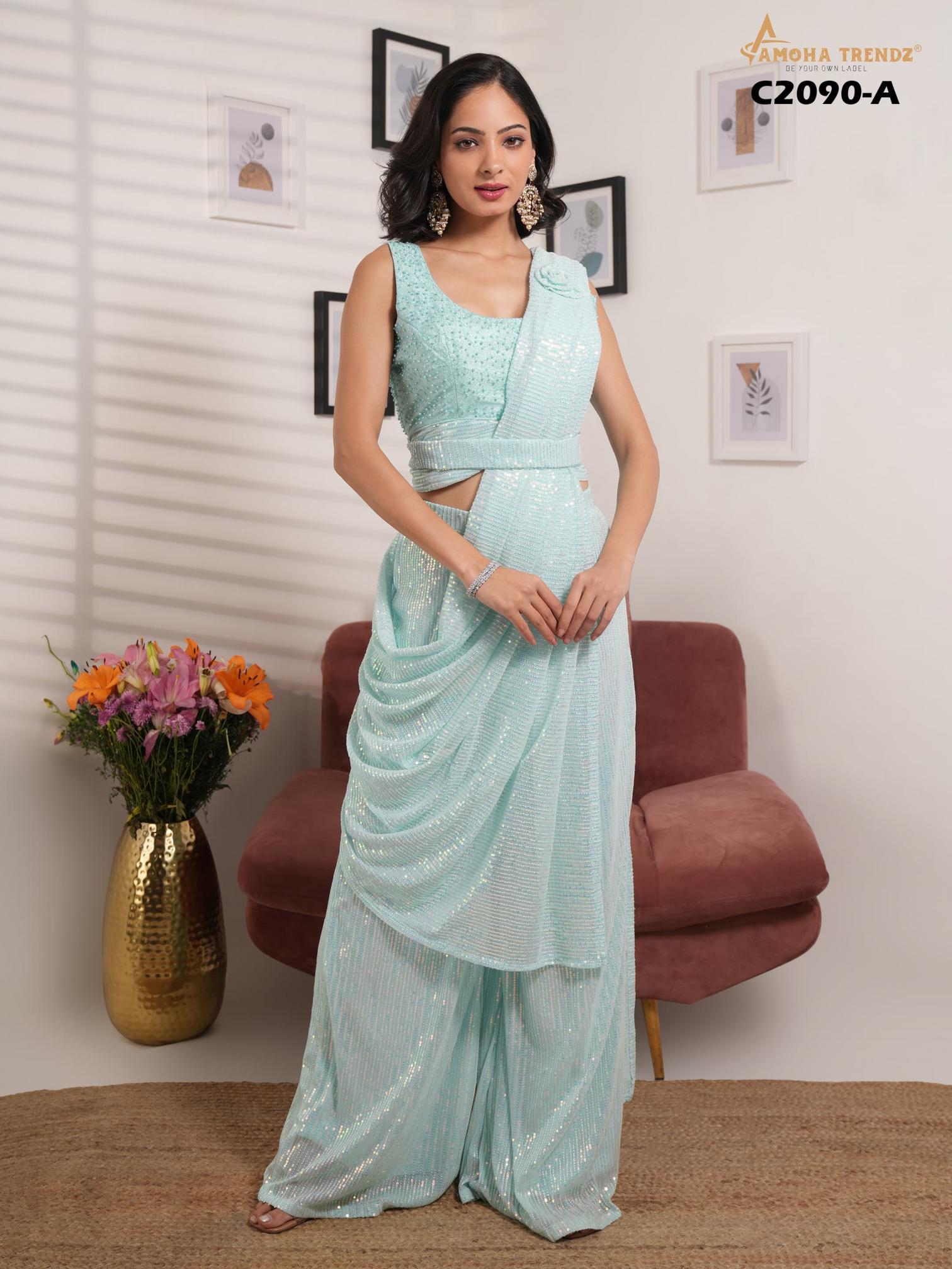 D.NO C 2090 BY AMOHA TRENDZ FULLY STITCHED WESTERN PARTY WEAR DRESS 