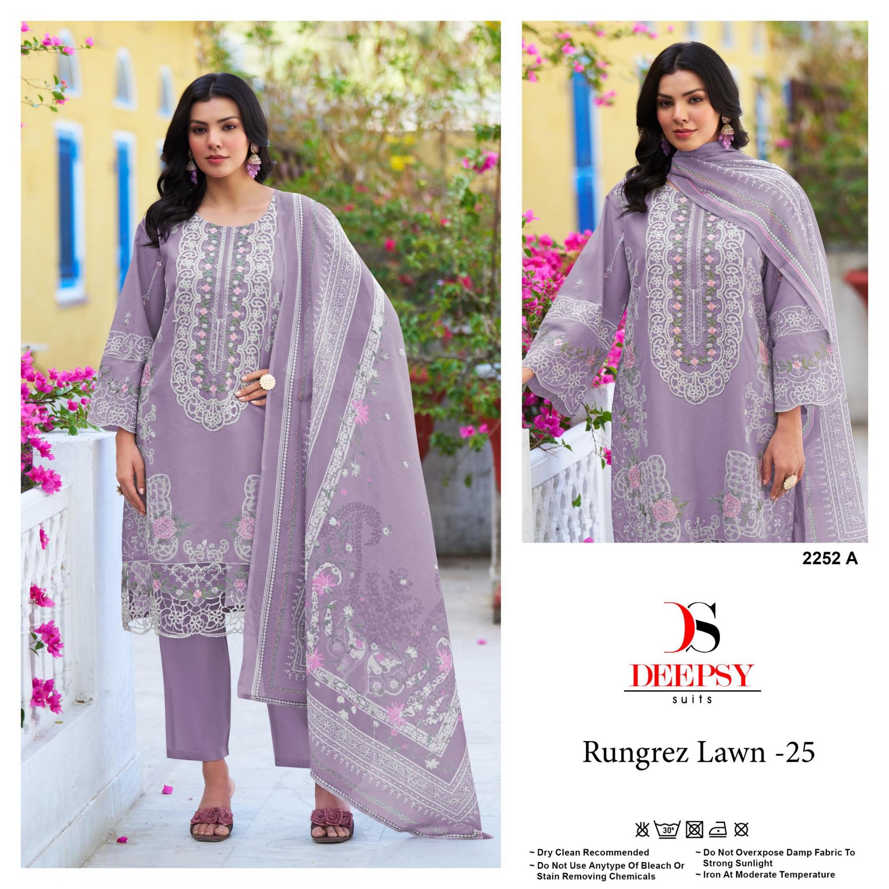 RUNGREZ LAWN 25 DEEPSY SUITS 2252 COTTON PAKISTANI UNSTITCH SUITS 