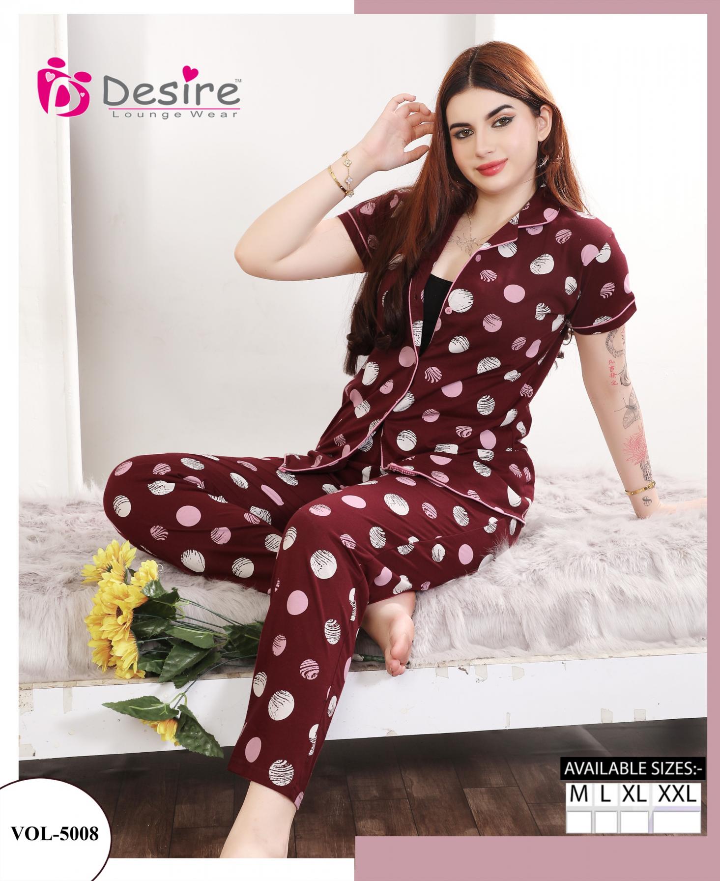 VOL 5008 BY DESIRE HOSIERY COTTON READYMADE CASUAL FRONT OPEN NIGHT SUITS 