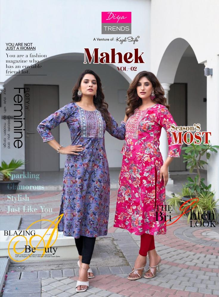 MAHEK VOL 2 BY DIYA TRENDS RAYON FASHIONBALE REEADYMADE BIG SIZE KURTIS 