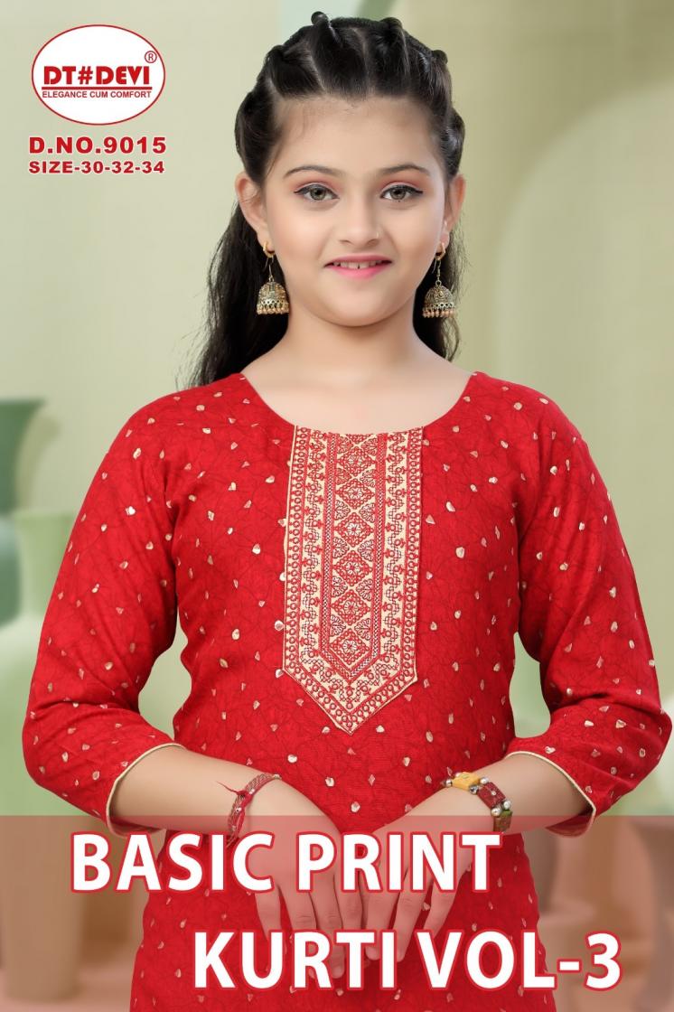 BASIC PRINT KURTI VOL 3 BY DT DEVI 9015 RAYON READYMADE UNIQUE COMBO KIDS KURTI
