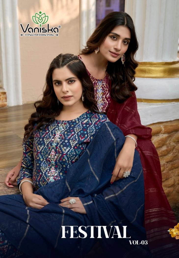 VANISKA COLOURPIX FESTIVAL VOL 3 MODAL CHANDERI FULL STITCH CLASSIC 3PCS DRESS