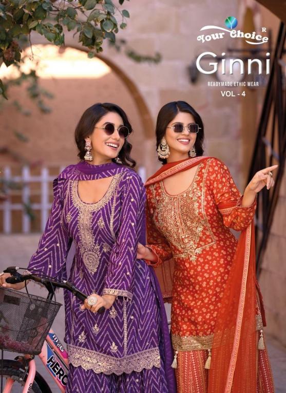 your choice ginni vol 4 traditional full stitch chinon plazzo kurti with dupatta