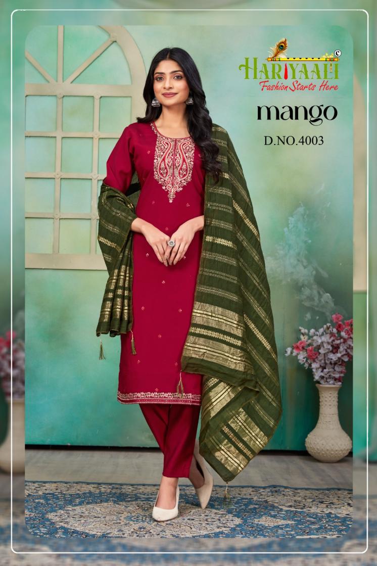 MANGO VOL 1 BY HARIYAALI READYMADE SILK CASUAL COMBO SUIT FOR WOMENS 