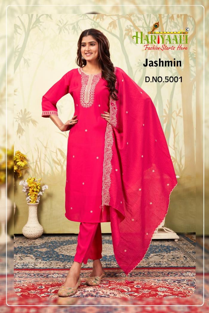 hariyaali jashmin silk unique colours fully stitch combo set suit