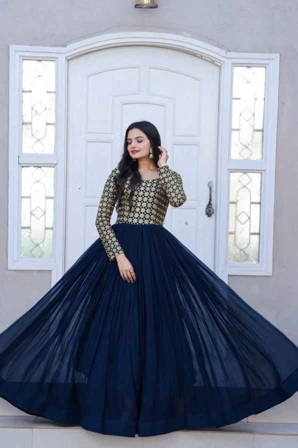 KA 1034 SHOP TRENDY FAUX BLOOMING FULLY STITCH GOWN FOR WOMENS  