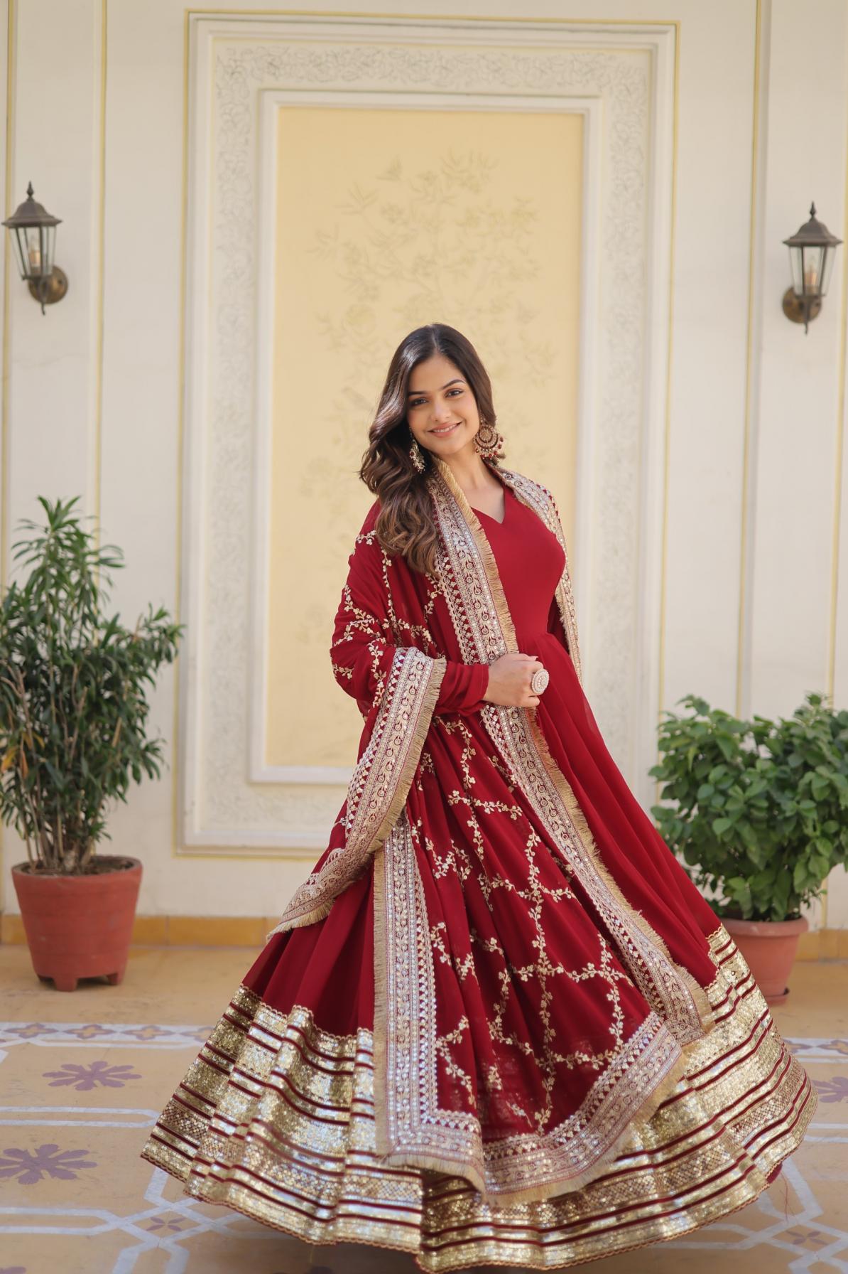 ka 1082 fully stitch faux blooming ethnic style gown with dupatta exports 