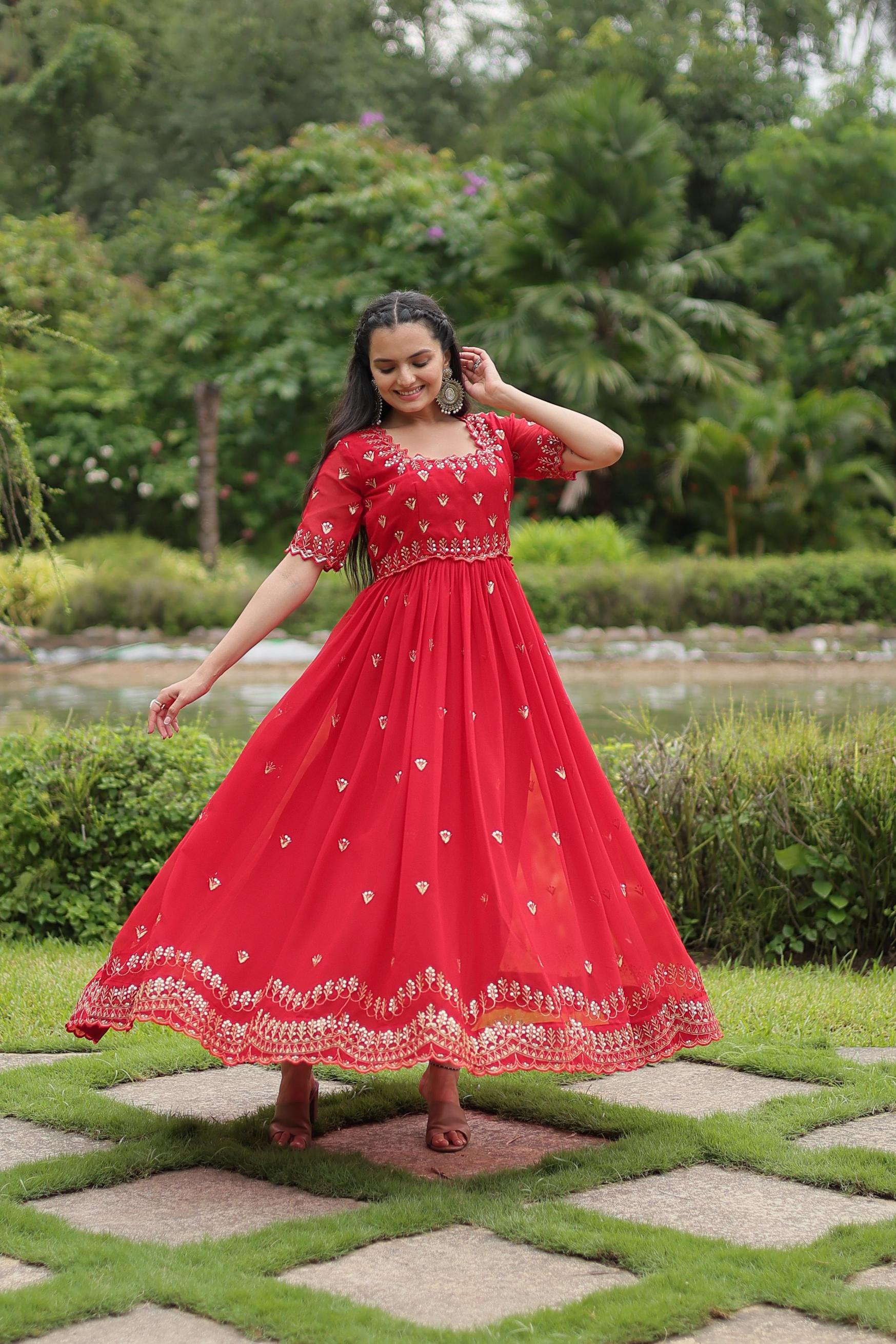 KA 1111 HIT DESIGN FULL STITCH FAUX BLOOMING FLAIR GOWN 