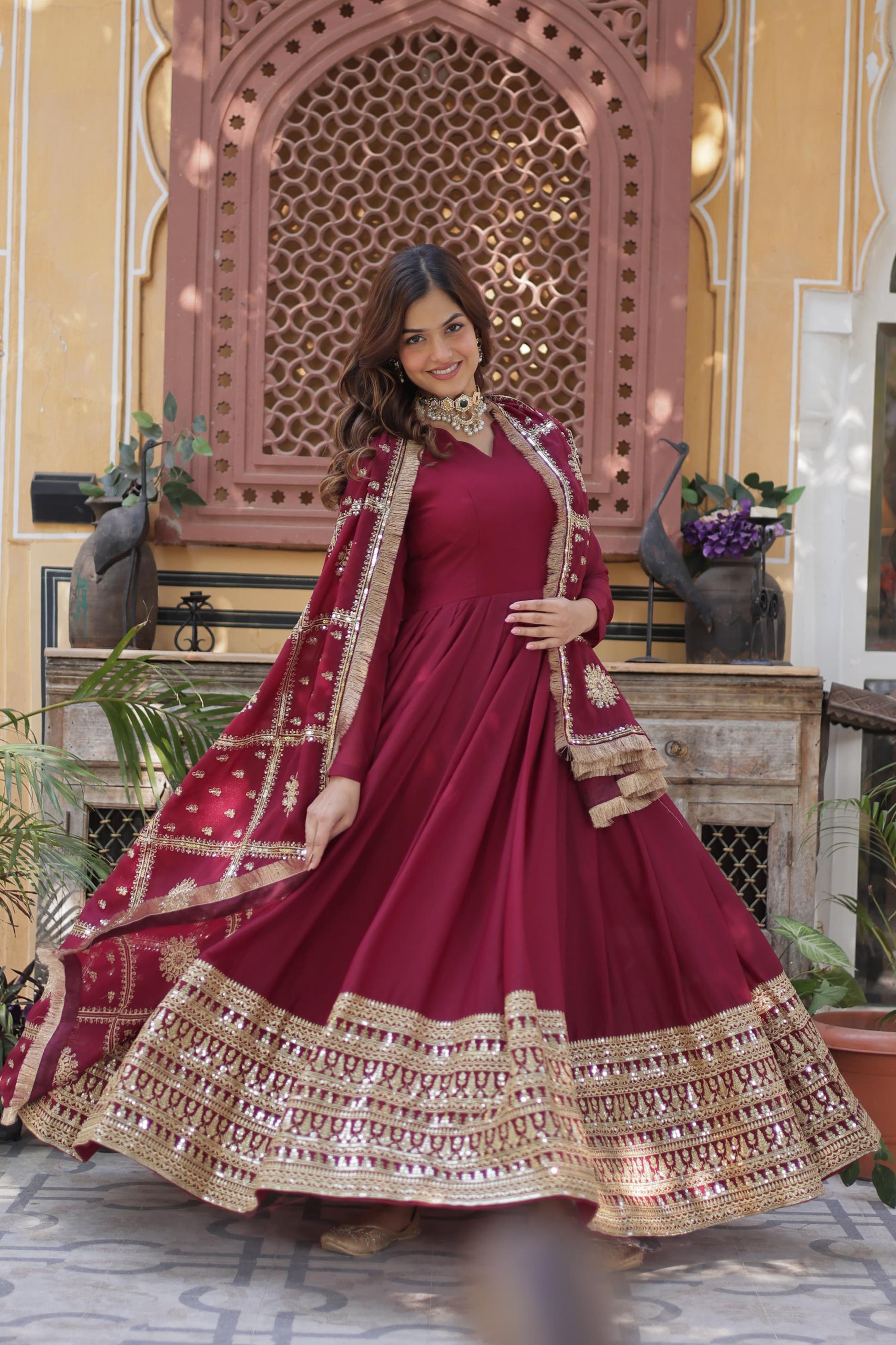 KA 1139 STAR GEORGETTE UNIQUE COLOURS READYMADE GOWN WITH DUPATTA 
