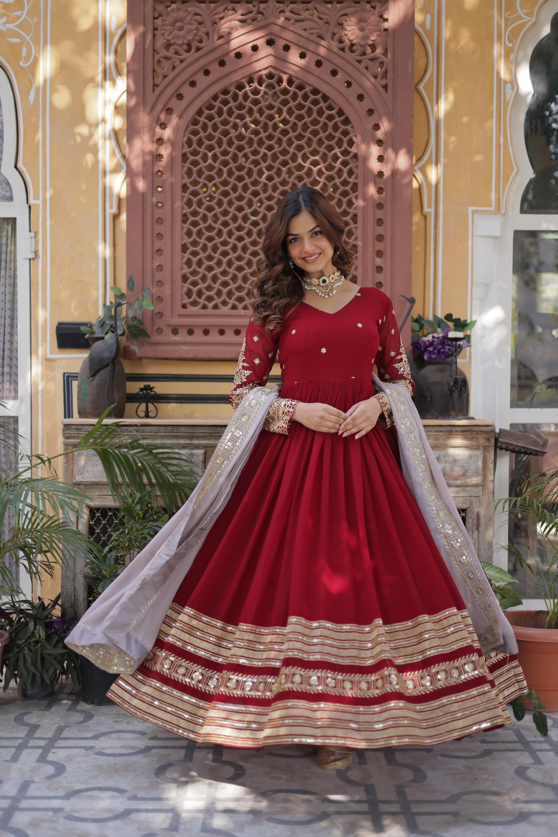 KA 1148 FAUX BLOOMING DESIGNER FULLY STITCH GOWN WITH DUPATTA FOR WOMENS 