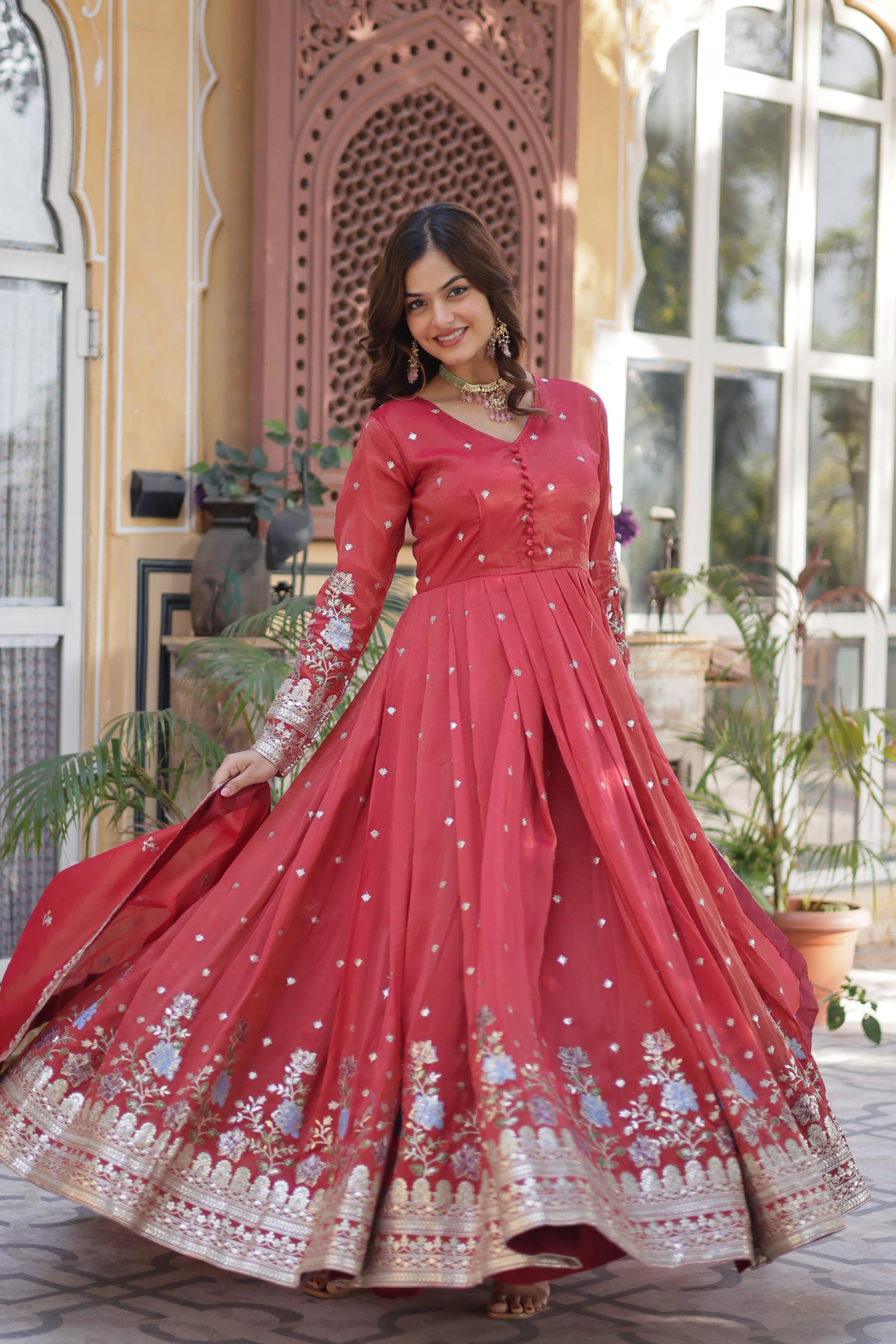 ka 1152 viscose cosmos party wear full stitch gown with dupatta online  