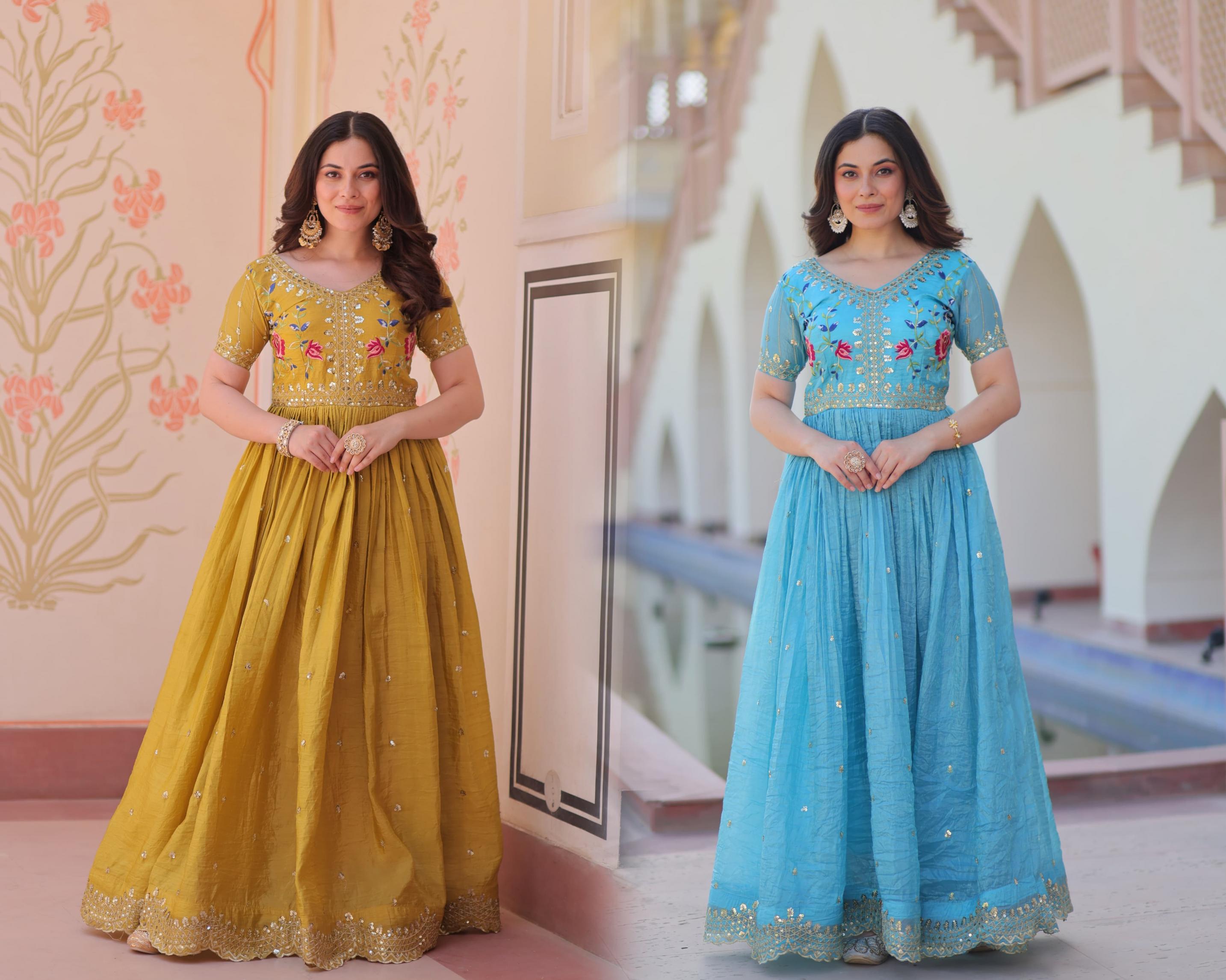 KA 1171 ANARKALI FLAIRED DRESS WITH THREAD WORK 