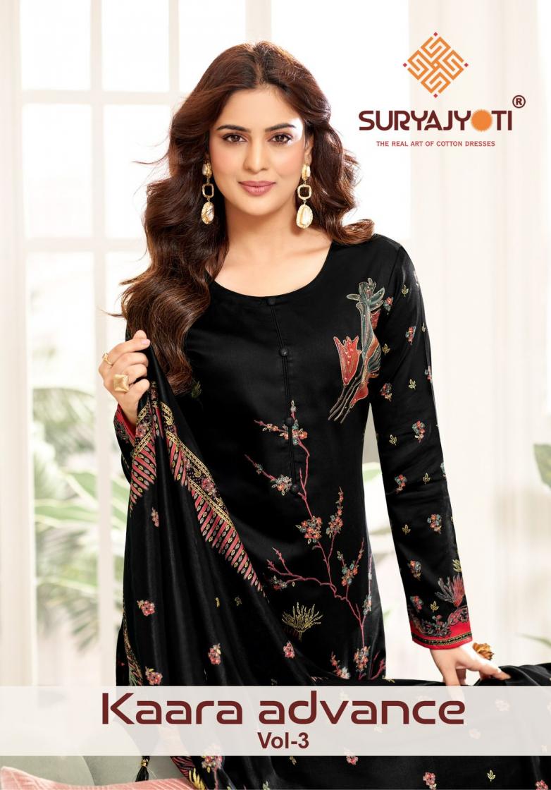 suryajyoti kaara advance vol 3 stylish jam satin suit for women 