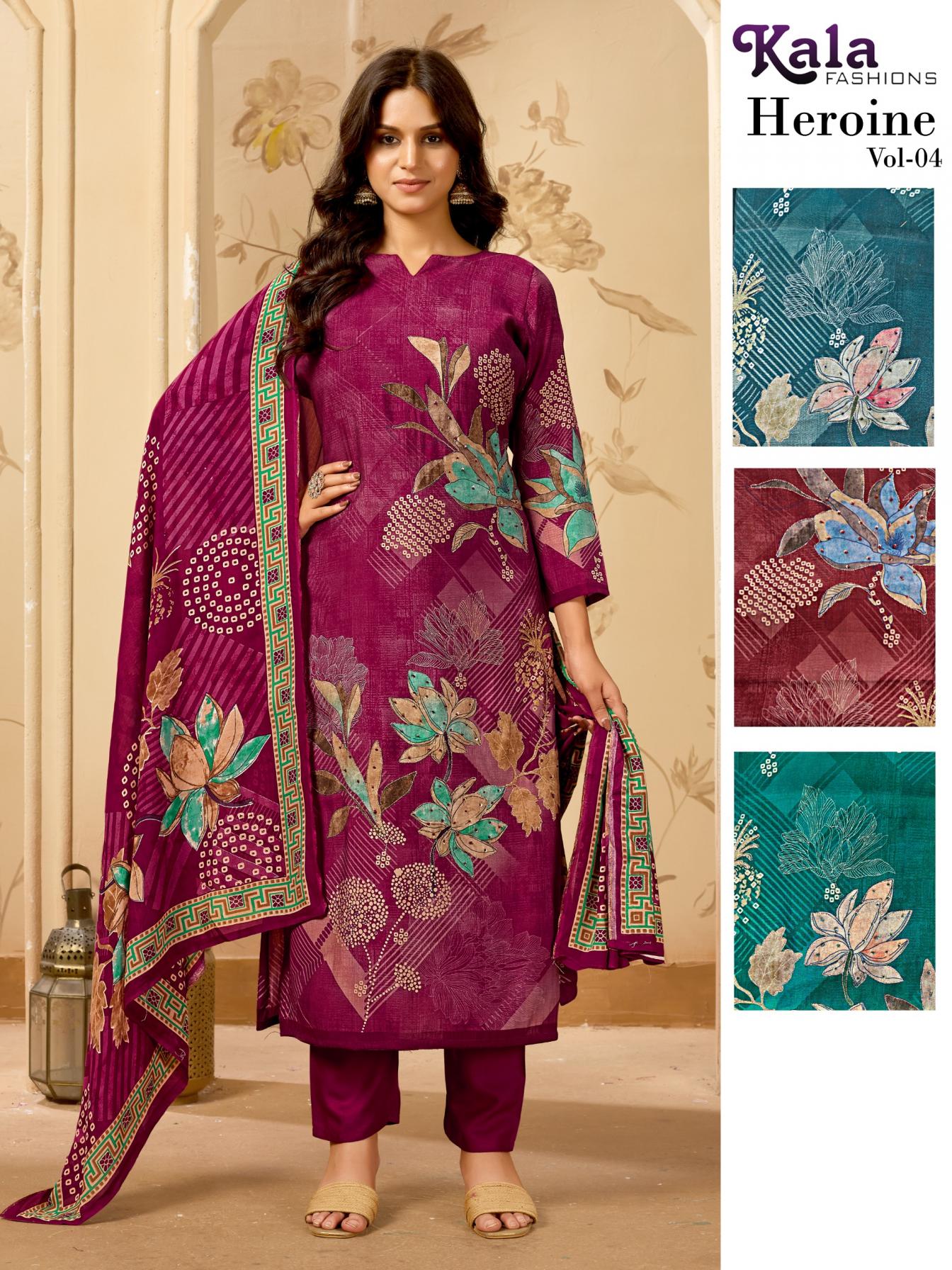 haroine vol 4 by kala fashion model silk casual salwar suits 