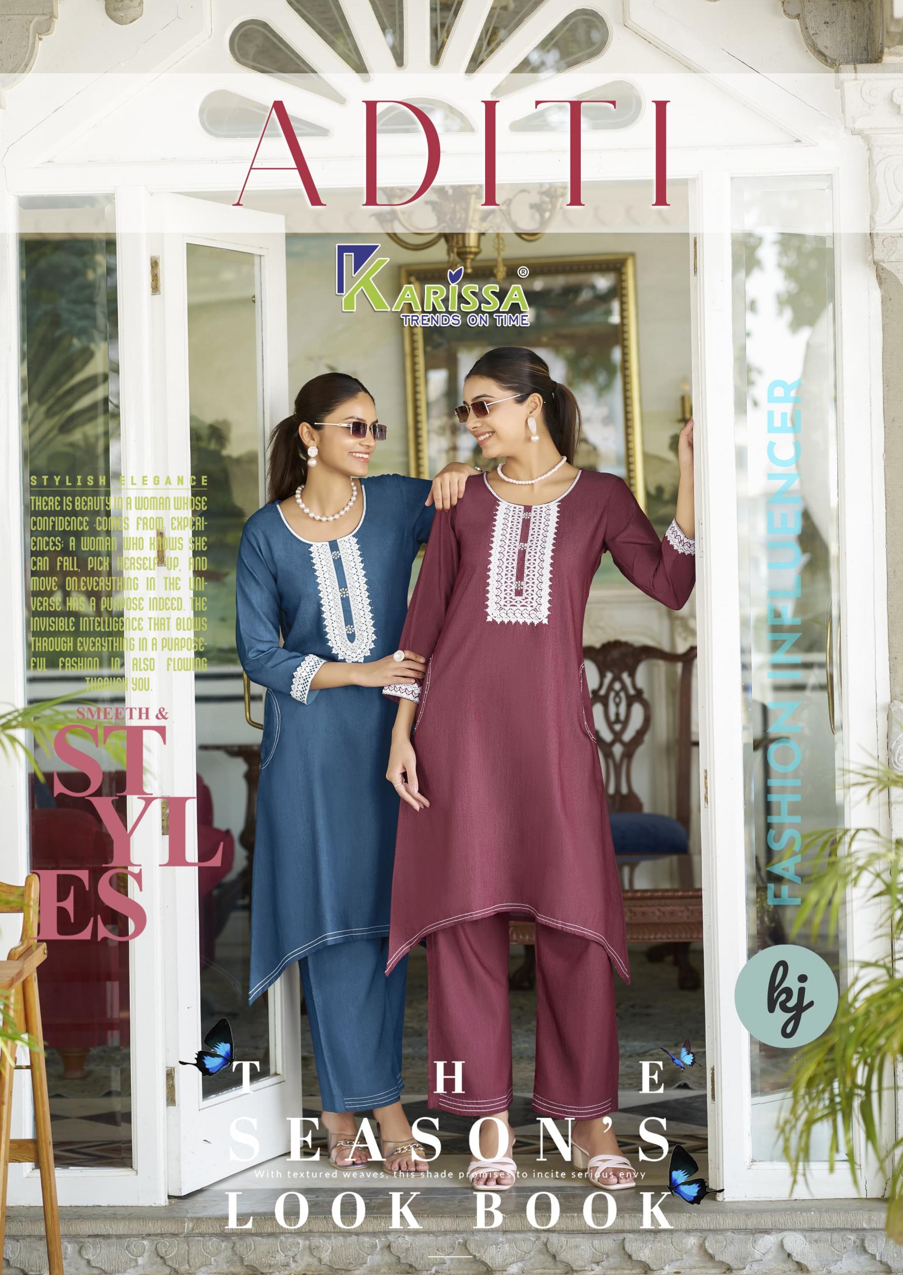 aditi by karissa readymade fish cut denim stylish kurti with pair online