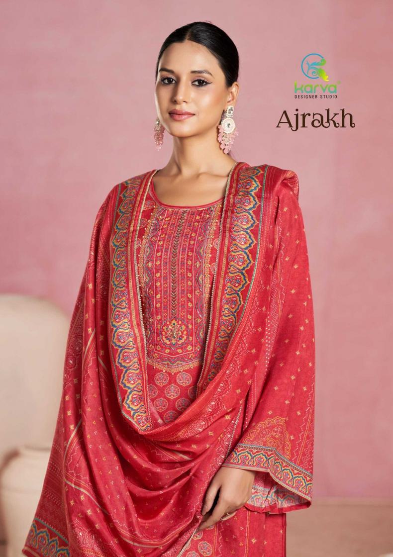 AJRAKH BY KARVA DESIGNER VISCOSE MUSLIN DAILY WEAR SUITS  