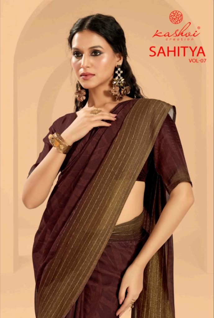 sahitya vol 7 by kashvi creation attractive look dull moss sarees 