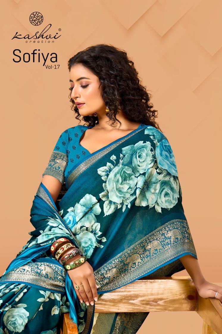 sofiya vol 17 by kashvi creation dull moss classic saree wholesaler 