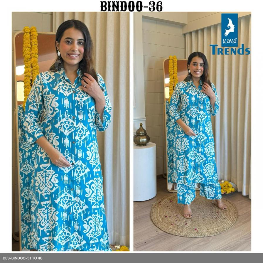 BINDOO 31-40 BY KAYA FULL STITCH RAYON CLASSIC KURTI WITH PLAZZO