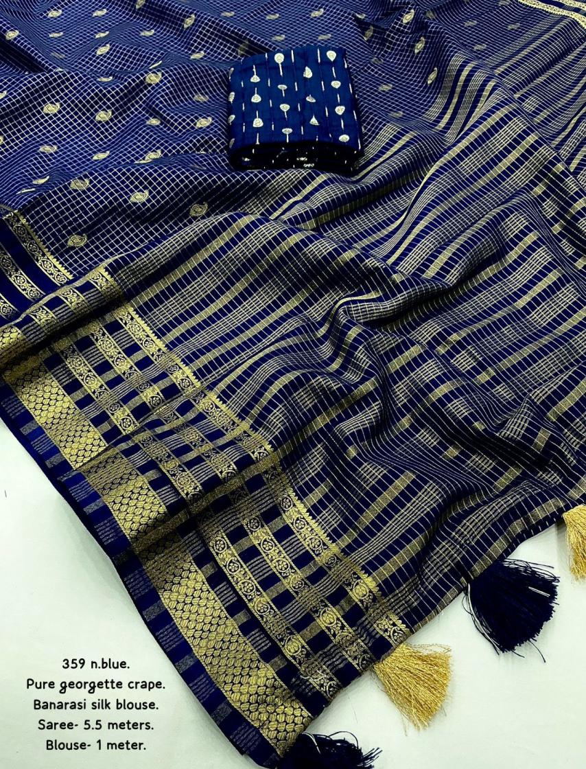 kc 359 crape georgette ethnic style zari woven chex sarees