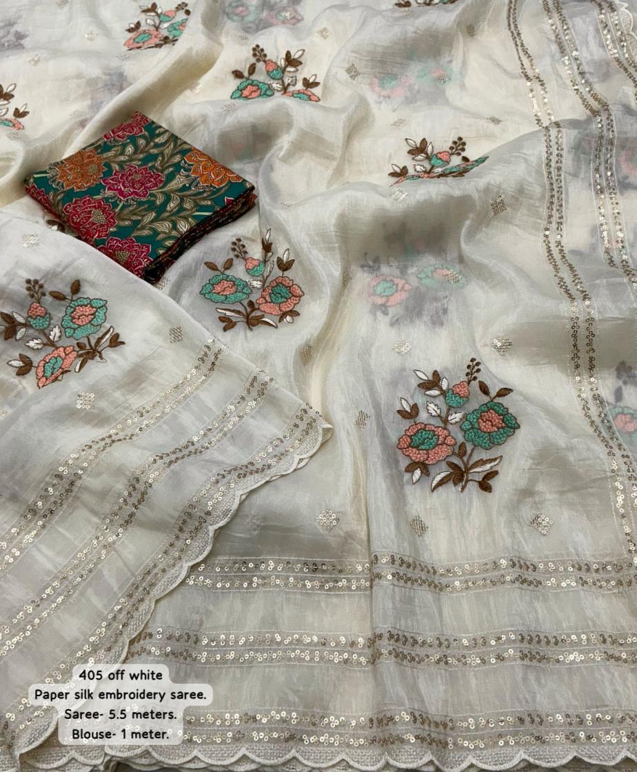 kc 405 white paper silk stylish look best saree online 