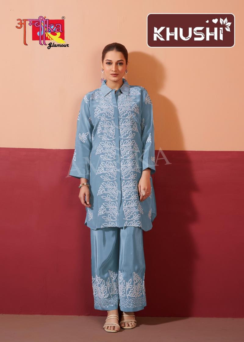ambika kurti khushi natural crape trendy fully stitch combo co-ord set supplier 