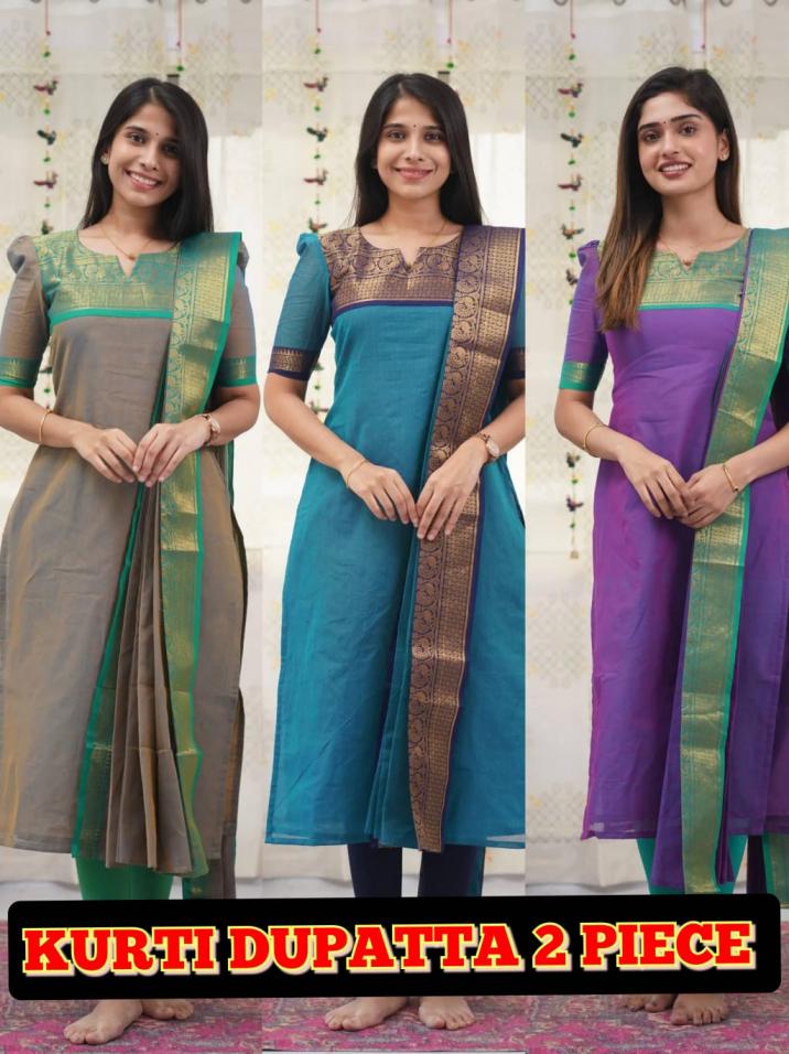 KIA PARTY WEAR SILK COTTON KURTI WITH DUPATTA 